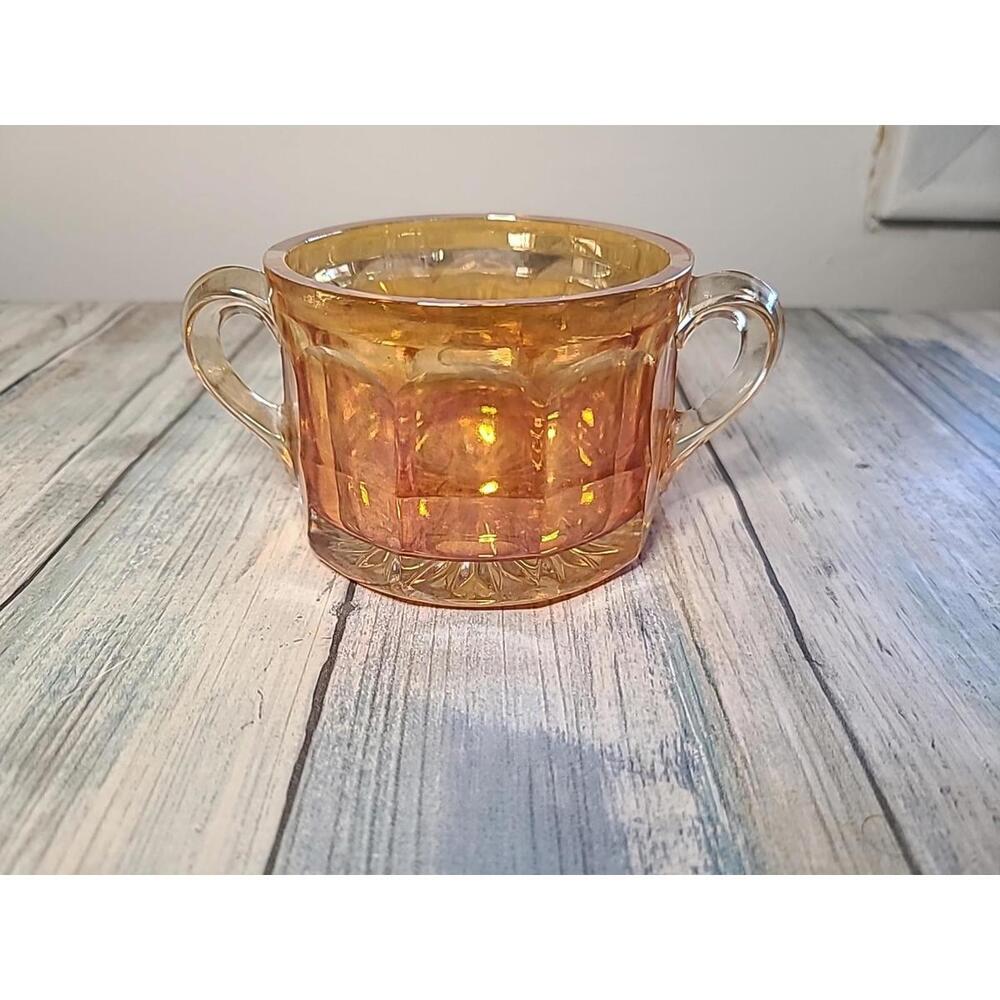 Indiana Glass Open Sugar Bowl Carnival Glass Marigold